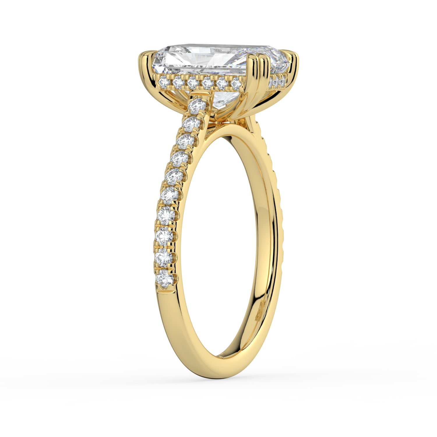 The Cara Ring — Radiant Cathedral with Hidden Halo & Pavé Band Lab-Grown Diamond Engagement Ring in Yellow Gold | The Jewel Concierge