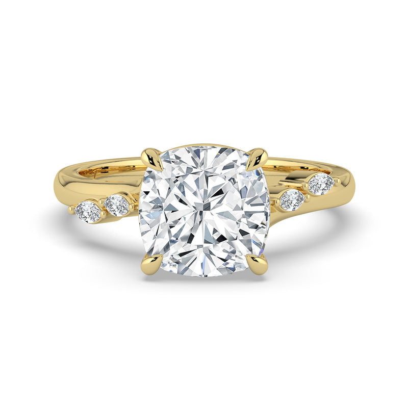 The Madeline Ring – Cushion with Twisted Accent Band in 14K Yellow Gold – The Jewel Concierge