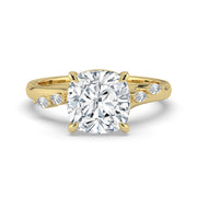 The Madeline Ring – Cushion with Twisted Accent Band in 14K Yellow Gold – The Jewel Concierge