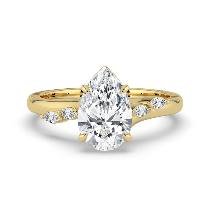 The Madeline Ring – 2.00 ct. Pear with Twisted Accent Band in 14K Yellow Gold – The Jewel Concierge