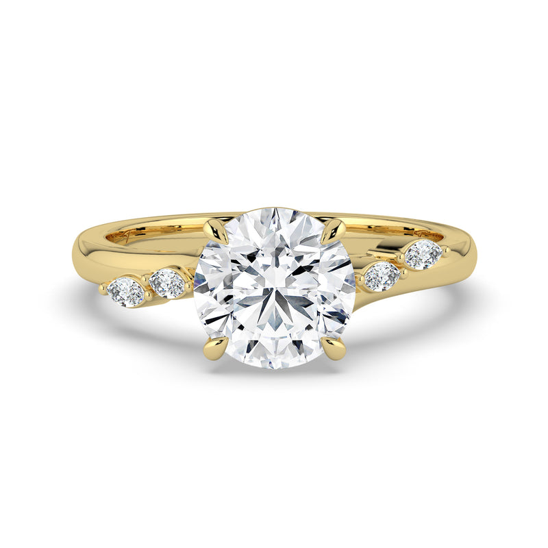 The Madeline Ring – Round with Twisted Accent Band in 14K Yellow Gold – The Jewel Concierge