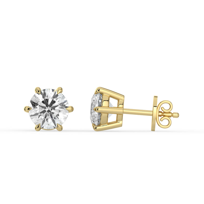 The Althea Earrings - 6 Claw Round Cut Studs