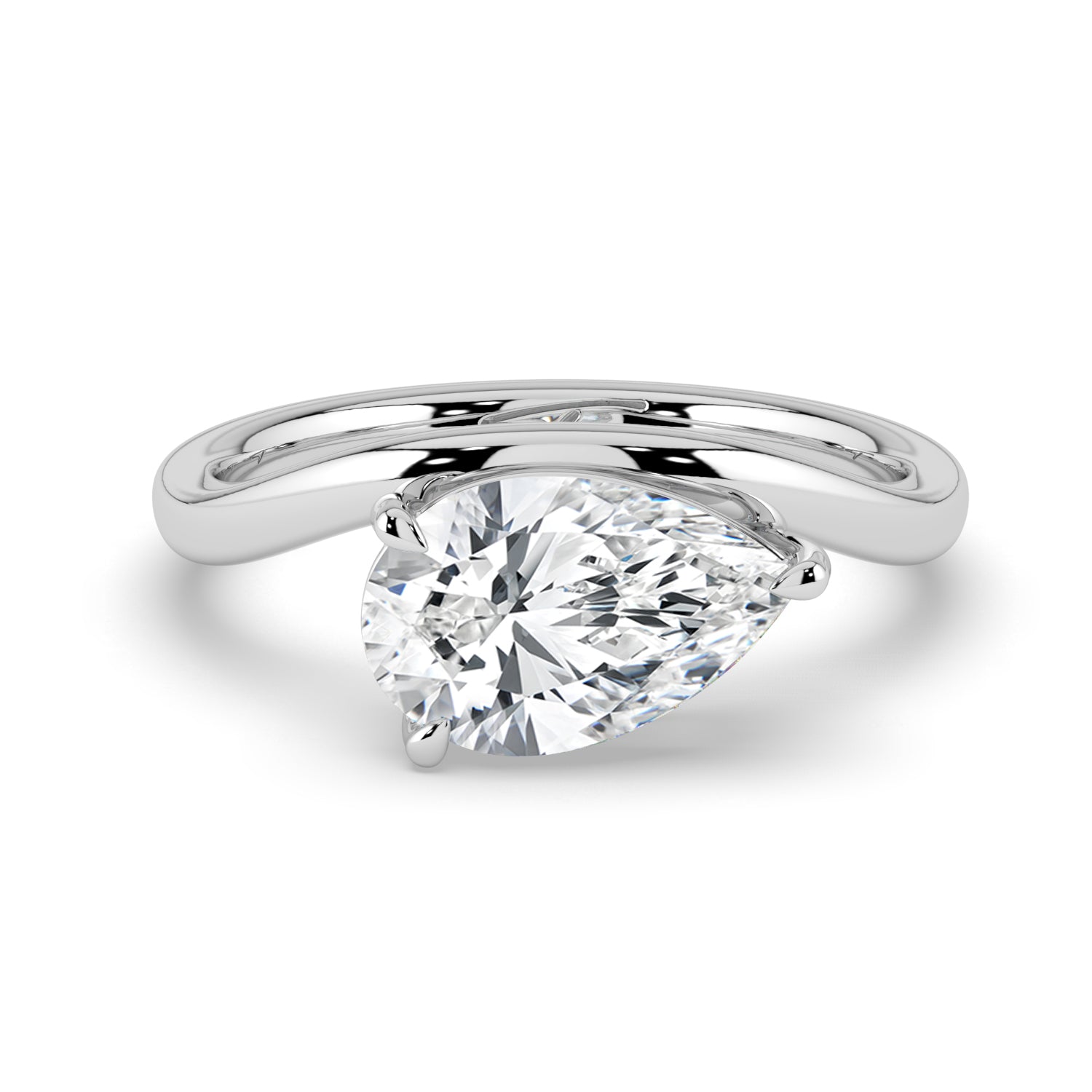 The Solis Ring - Curved Pear Solitaire