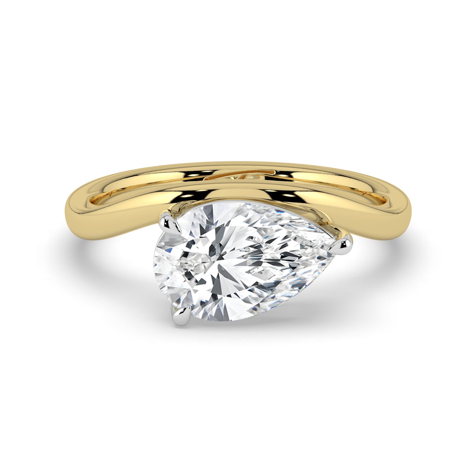 The Solis Ring - Curved Pear Solitaire