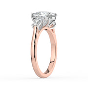 The Maia Ring — Cushion & Baguette Trilogy Lab-Grown Diamond Engagement Ring in Two-Tone Rose and White Gold | The Jewel Concierge