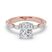 The Vega Ring — Cushion with Marquise & Round Accents Lab-Grown Diamond Engagement Ring in Two-Tone Rose and White Gold | The Jewel Concierge