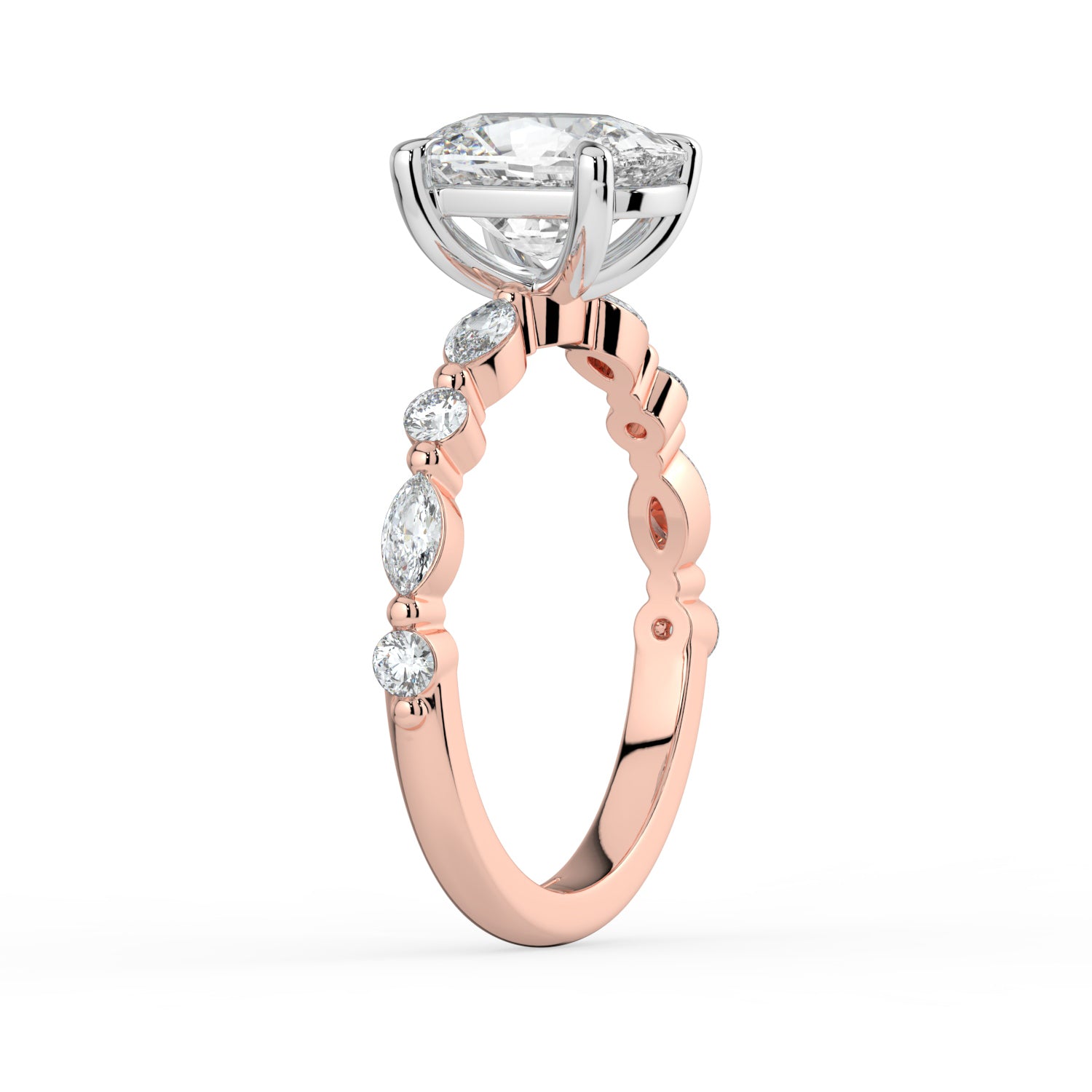 The Vega Ring - Cushion with Marquise & Round Accents