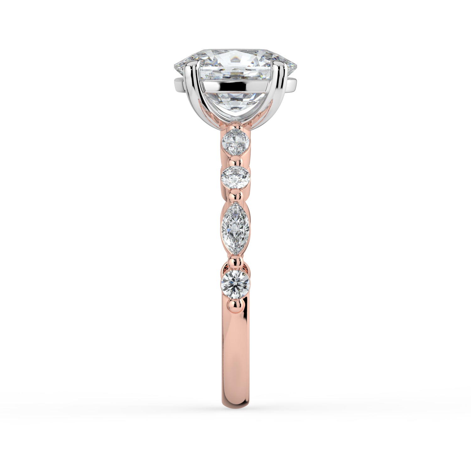 The Vega Ring - Cushion with Marquise & Round Accents
