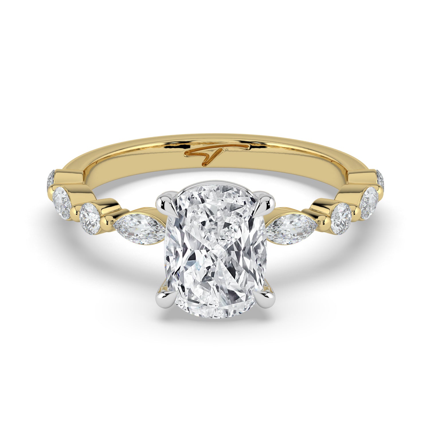 The Vega Ring - Cushion with Marquise & Round Accents