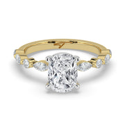 The Vega Ring — Cushion with Marquise & Round Accents Lab-Grown Diamond Engagement Ring in Two-Tone Yellow and White Gold | The Jewel Concierge