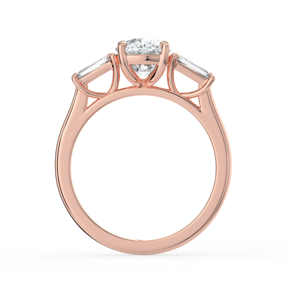 The Maia Ring — Cushion & Baguette Trilogy Lab-Grown Diamond Engagement Ring in Rose Gold | The Jewel Concierge