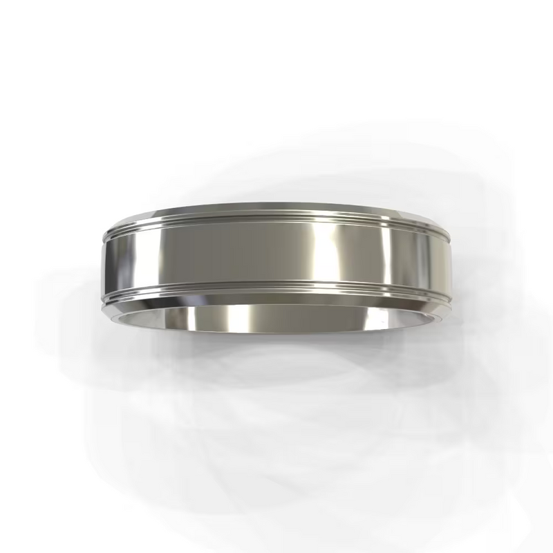 The Riccardo Ring – 14K White Gold Dual Groove Flat Bevelled Men's Wedding Band – The Jewel Concierge
