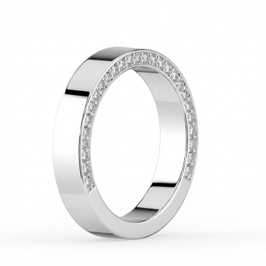 The Danielle Ring — Flat Lab-Grown Diamond Wedding Band with 3/4 Pavé Edges | The Jewel Concierge