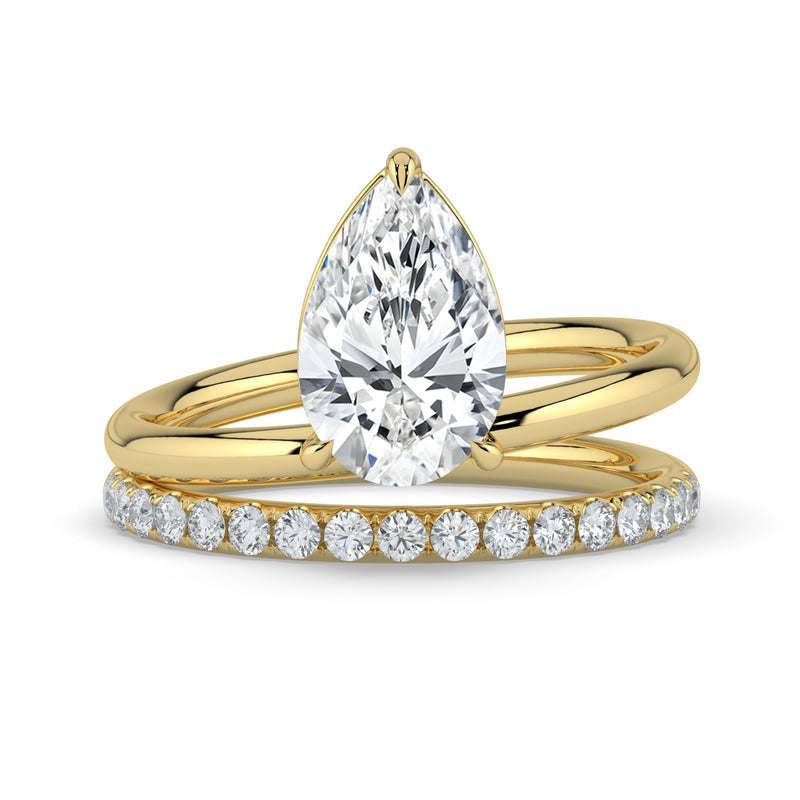 The Stella Ring – Pear Double Band Solitaire in 14K Yellow Gold – The Jewel Concierge