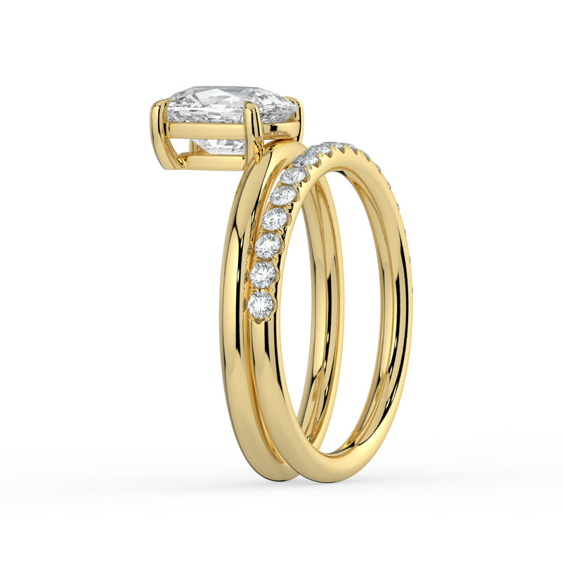 The Stella Ring - Elongated Cushion Double Band Solitaire