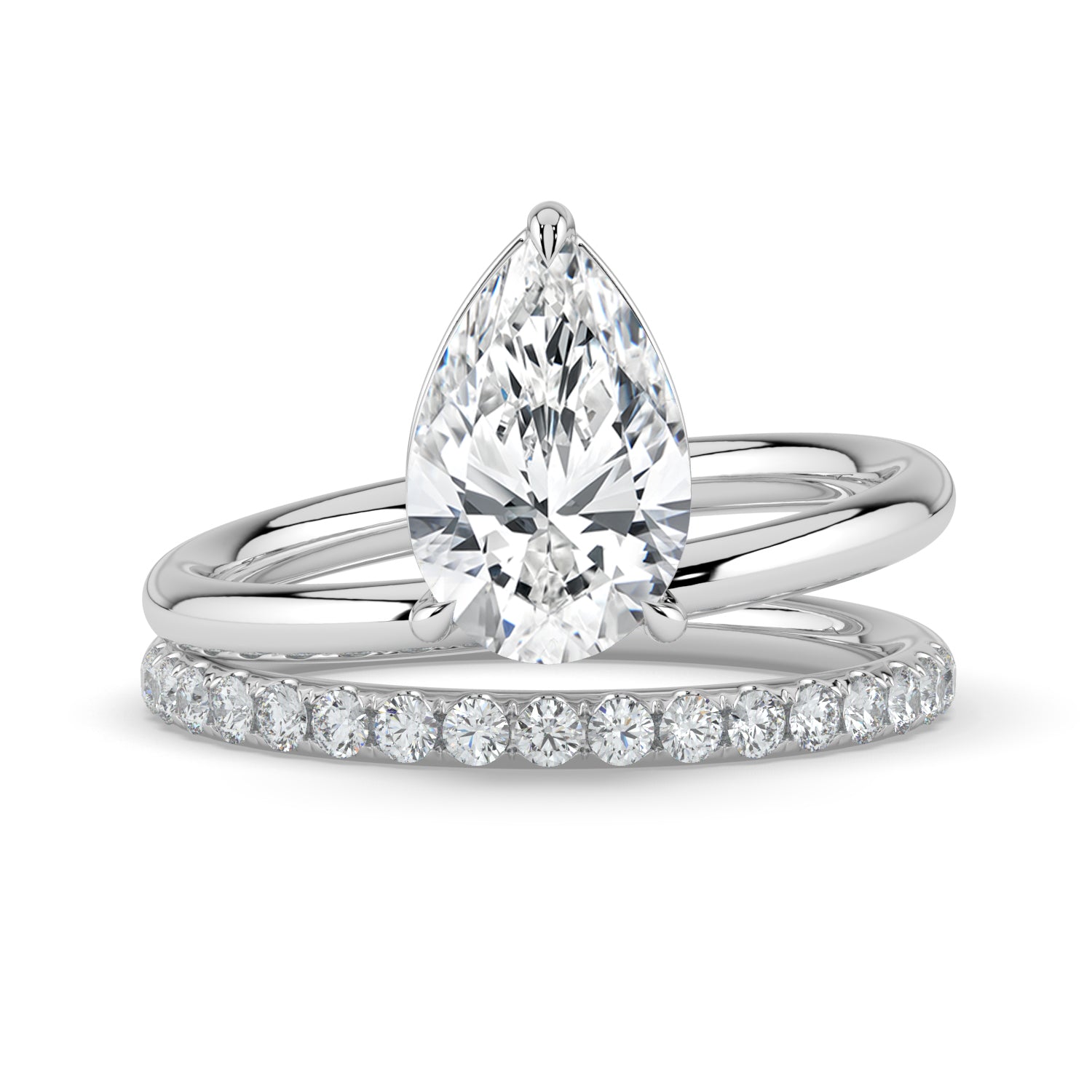 The Stella Ring - Pear Double Band Solitaire