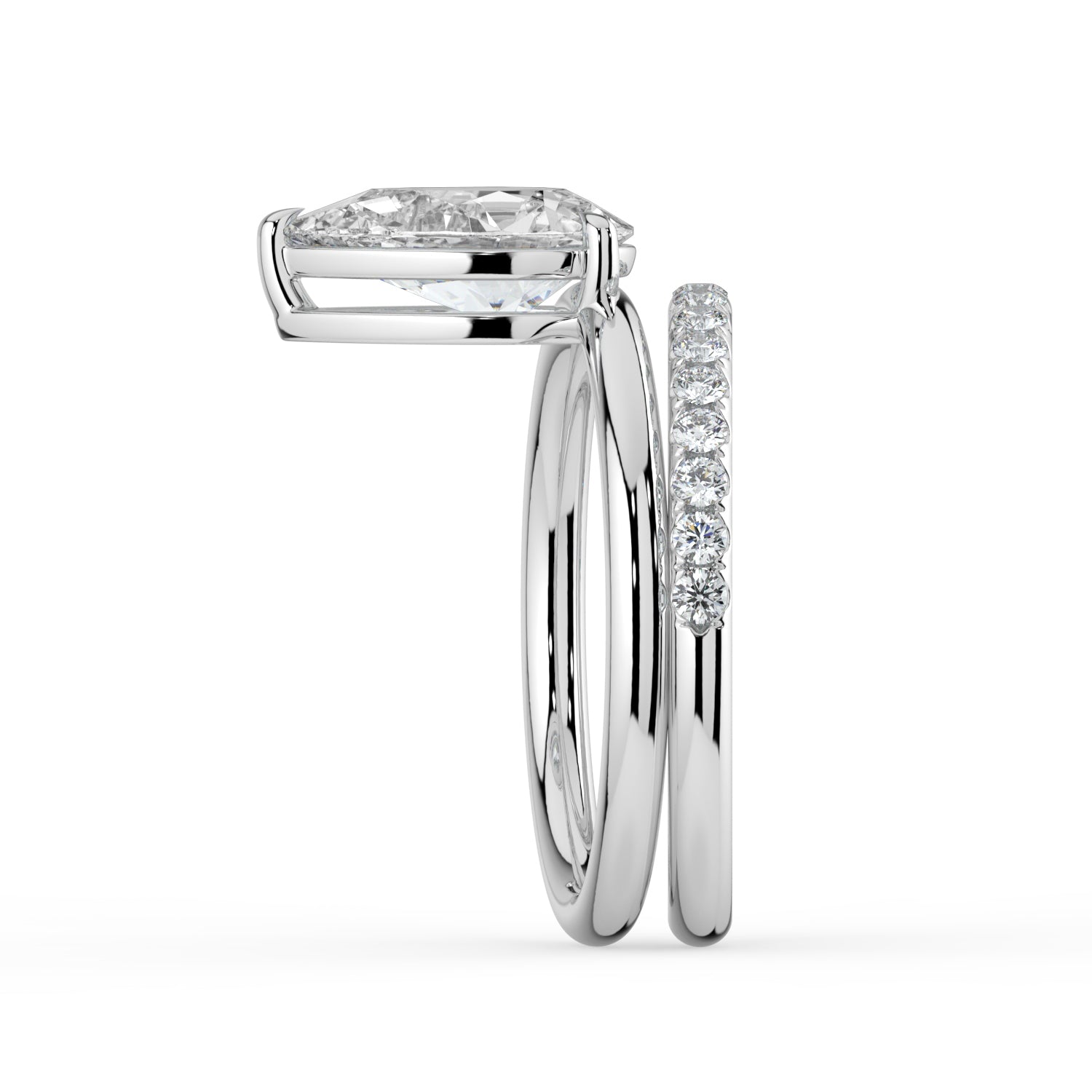The Stella Ring - Pear Double Band Solitaire