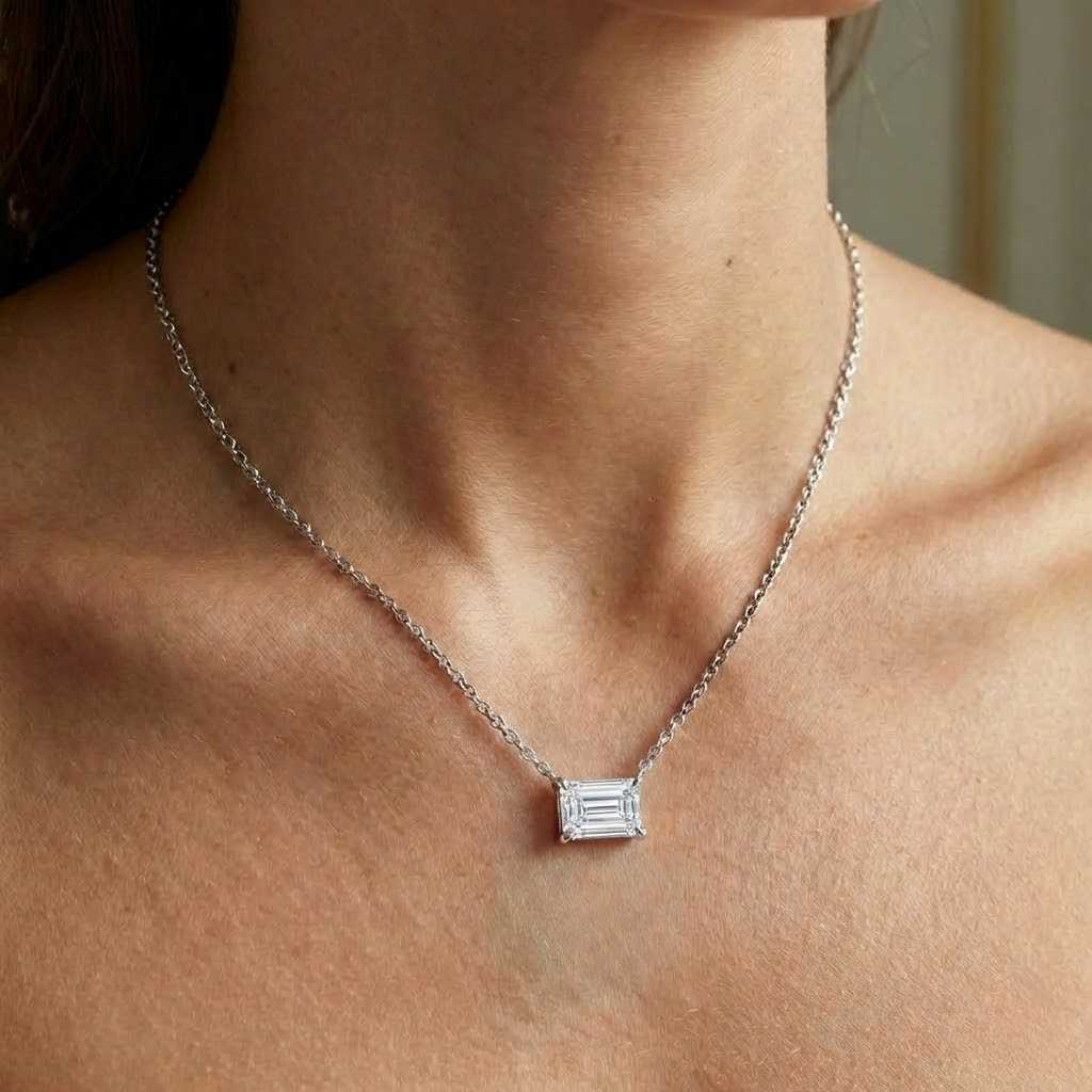 The Lirien Necklace -  East-West Emerald Cut