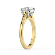 The Aria Ring — East-West Elongated Cushion Solitaire Lab-Grown Diamond Engagement Ring in Two-Tone Yellow and White Gold | The Jewel Concierge