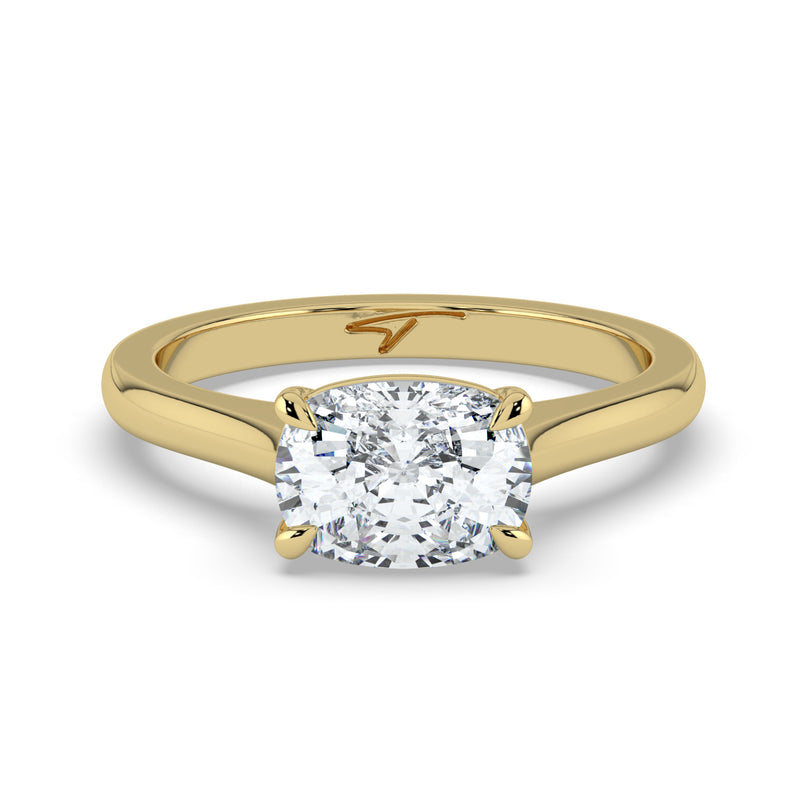 The Aria Ring – East-West Elongated Cushion Solitaire in 14K Yellow Gold – The Jewel Concierge