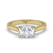 The Aria Ring — East-West Elongated Cushion Solitaire Lab-Grown Diamond Engagement Ring in Yellow Gold | The Jewel Concierge