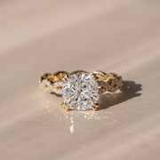 The Elysande Ring — Cushion Solitaire with Braided Pavé Band Lab-Grown Diamond Engagement Ring in Yellow Gold | The Jewel Concierge