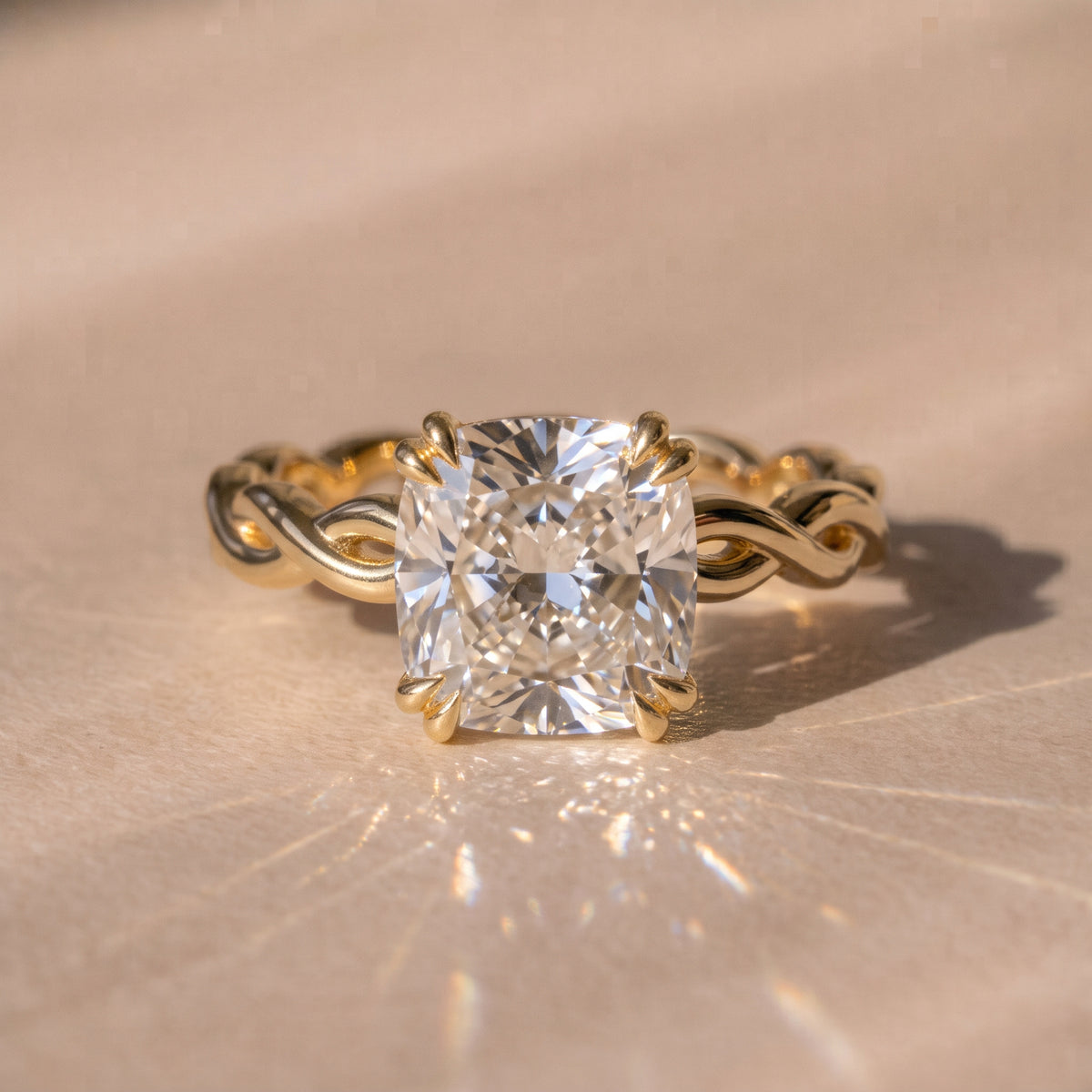 The Elysande Ring — Cushion Solitaire with Braided Band Lab-Grown Diamond Engagement Ring | The Jewel Concierge