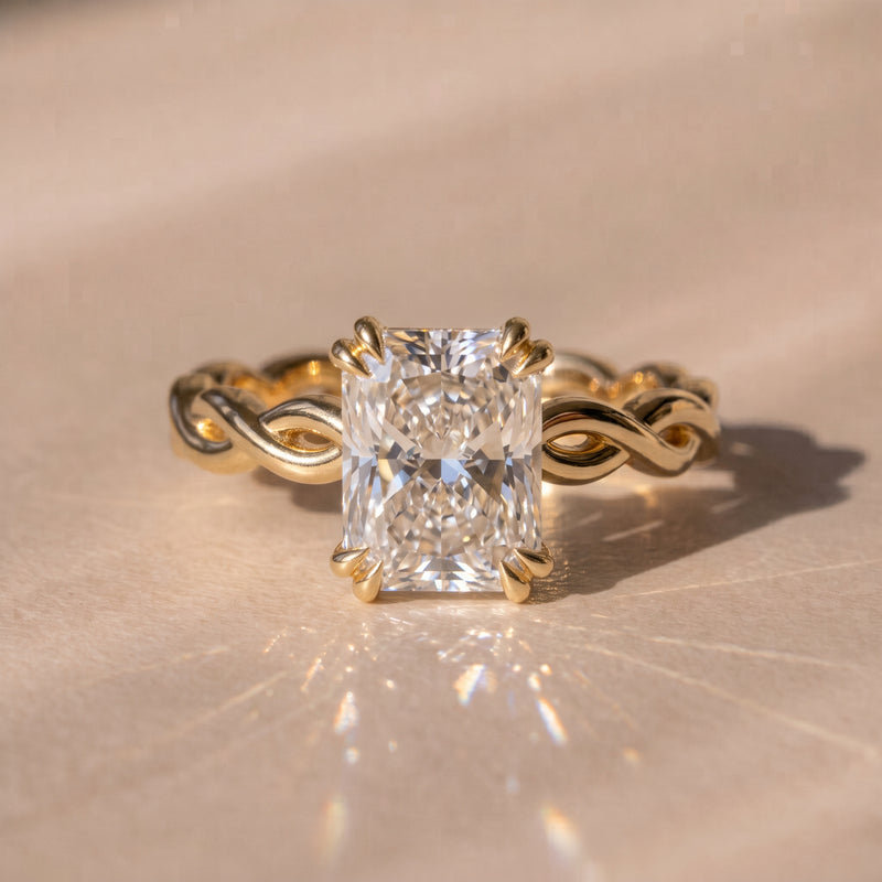 The Elysande Ring — Radiant Solitaire with Braided Band Lab-Grown Diamond Engagement Ring | The Jewel Concierge
