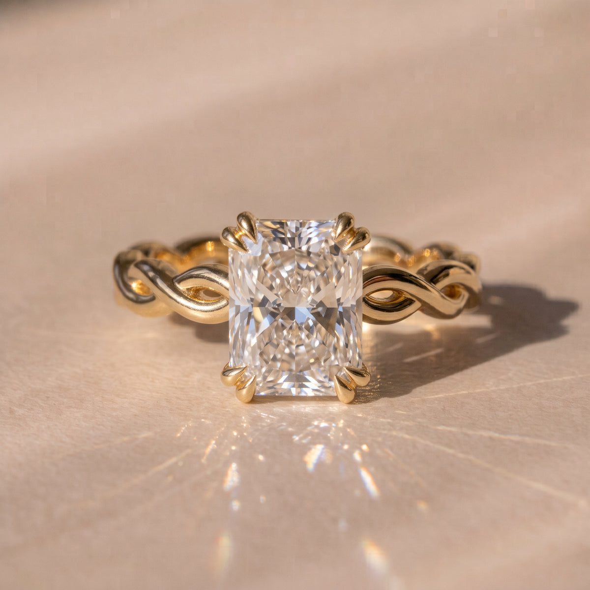 The Elysande Ring — Radiant Solitaire with Braided Band Lab-Grown Diamond Engagement Ring | The Jewel Concierge