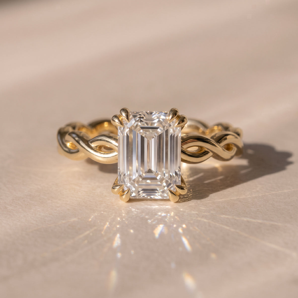 The Elysande Ring — Emerald Solitaire with Braided Band Lab-Grown Diamond Engagement Ring | The Jewel Concierge