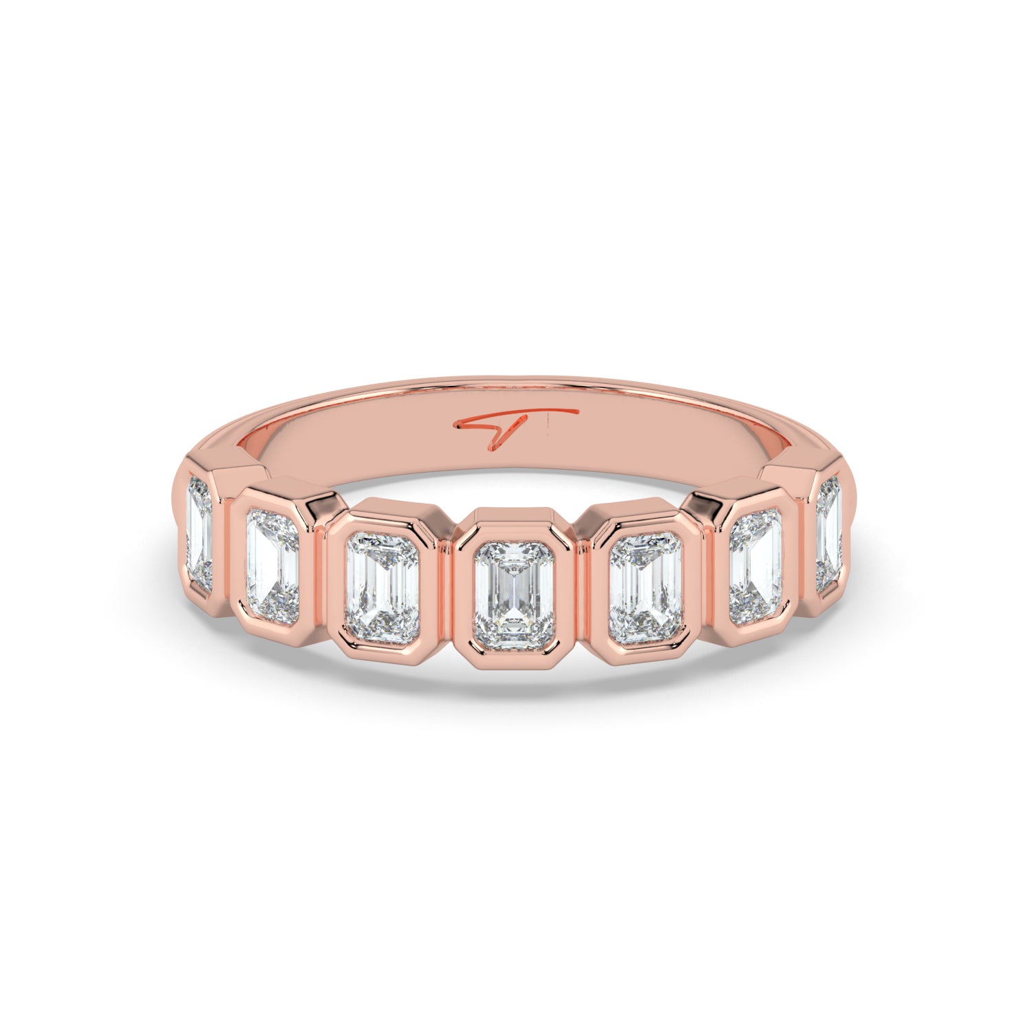 The Sara Ring - Emerald Bezel Set Half Wedding Band in 18K Rose Gold – The Jewel Concierge