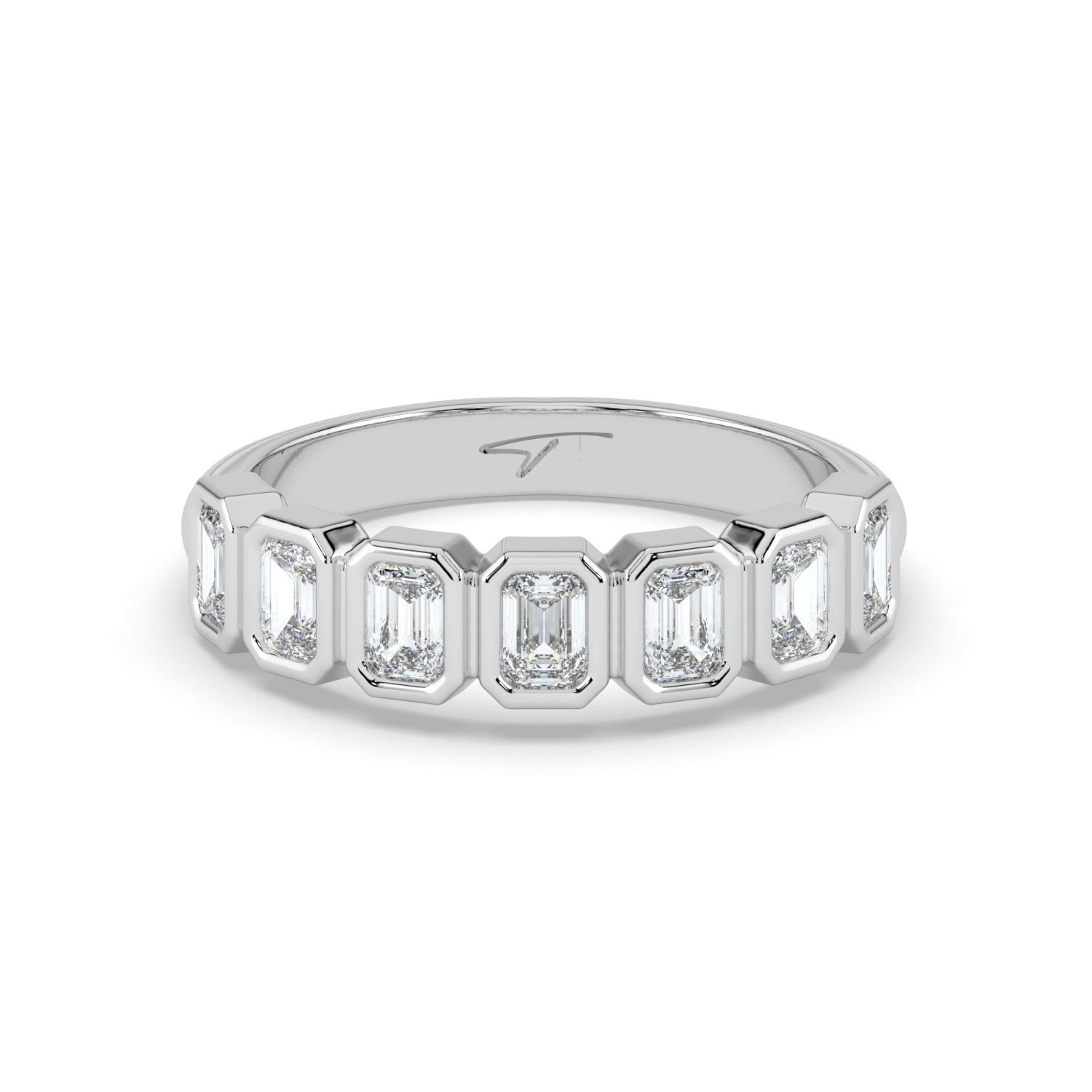 The Sara Ring - Emerald Bezel Set Half Wedding Band in 18K White Gold – The Jewel Concierge