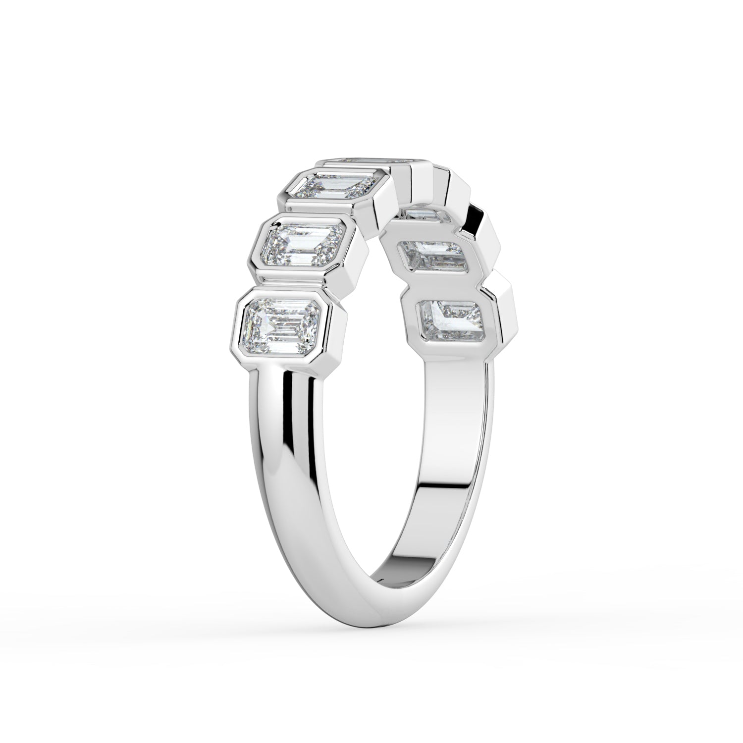 The Sara Ring - Emerald Bezel Set Half Wedding Band in 18K White Gold – The Jewel Concierge