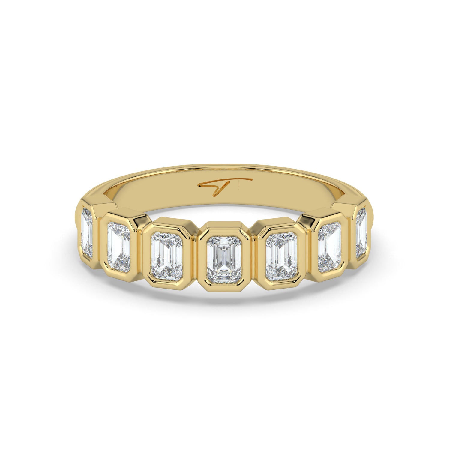 The Sara Ring - Emerald Bezel Set Half Wedding Band in 18K Yellow Gold – The Jewel Concierge
