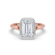 The Gabriella Ring — Emerald Bezel with Split Band Lab-Grown Diamond Engagement Ring in Two-Tone Rose and White Gold | The Jewel Concierge