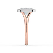 The Gabriella Ring — Emerald Bezel with Split Band Lab-Grown Diamond Engagement Ring in Two-Tone Rose and White Gold | The Jewel Concierge