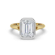 The Gabriella Ring — Emerald Bezel with Split Band Lab-Grown Diamond Engagement Ring in Two-Tone Yellow and White Gold | The Jewel Concierge