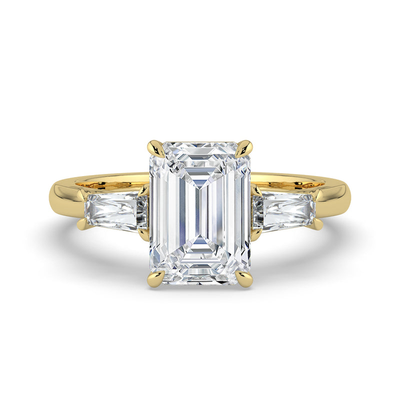 The Maia Ring – Emerald & Baguette Trilogy in 14K Yellow Gold – The Jewel Concierge