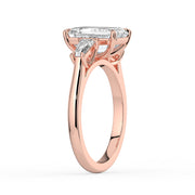 The Maia Ring — Emerald & Baguette Trilogy Lab-Grown Diamond Engagement Ring in Rose Gold | The Jewel Concierge