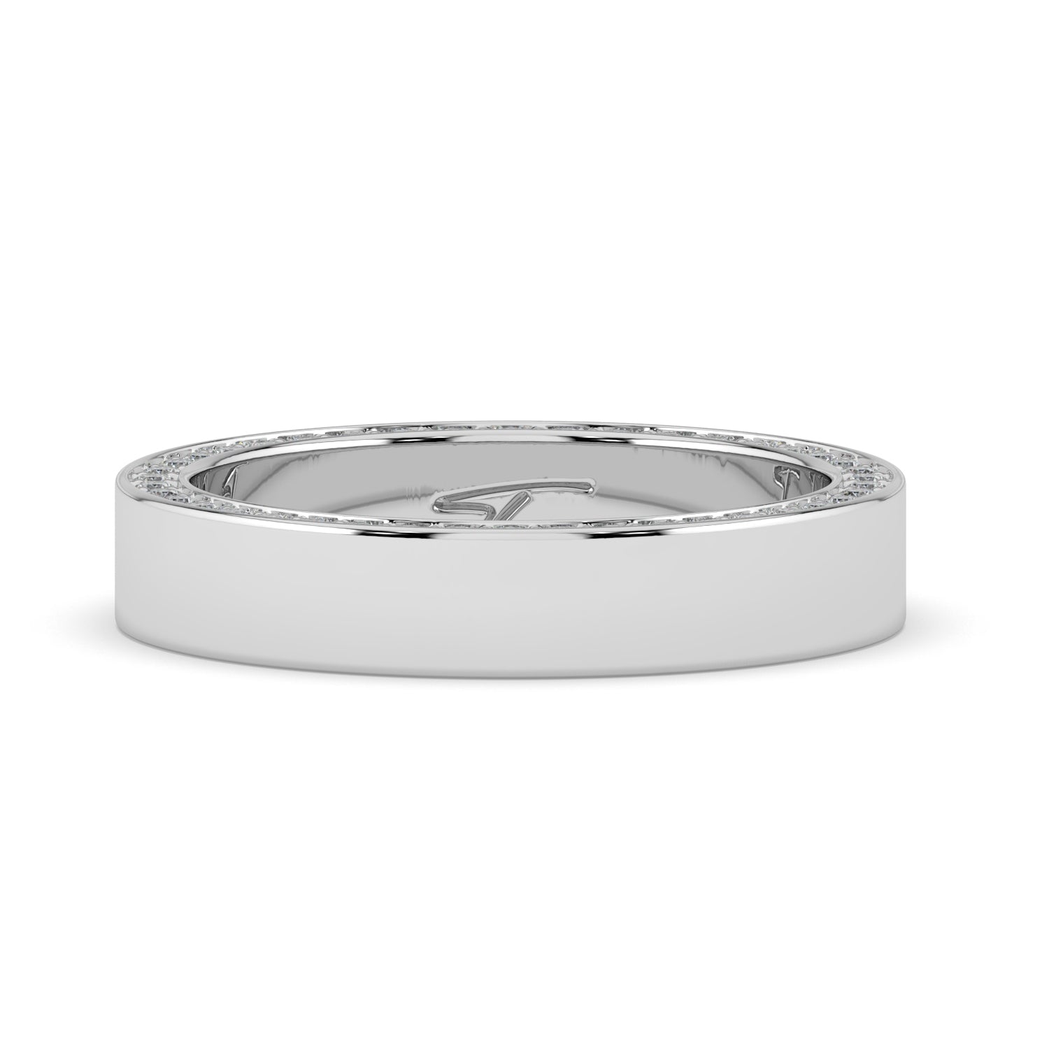 The Danielle Ring - Flat Wedding Band with Pavé Edge
