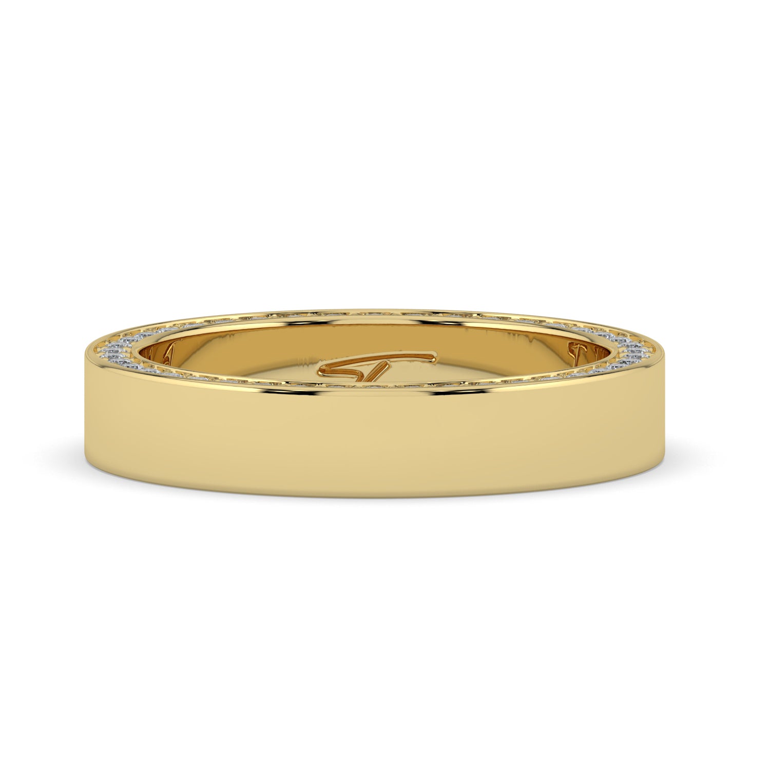 The Danielle Ring - Flat Wedding Band with Pavé Edge