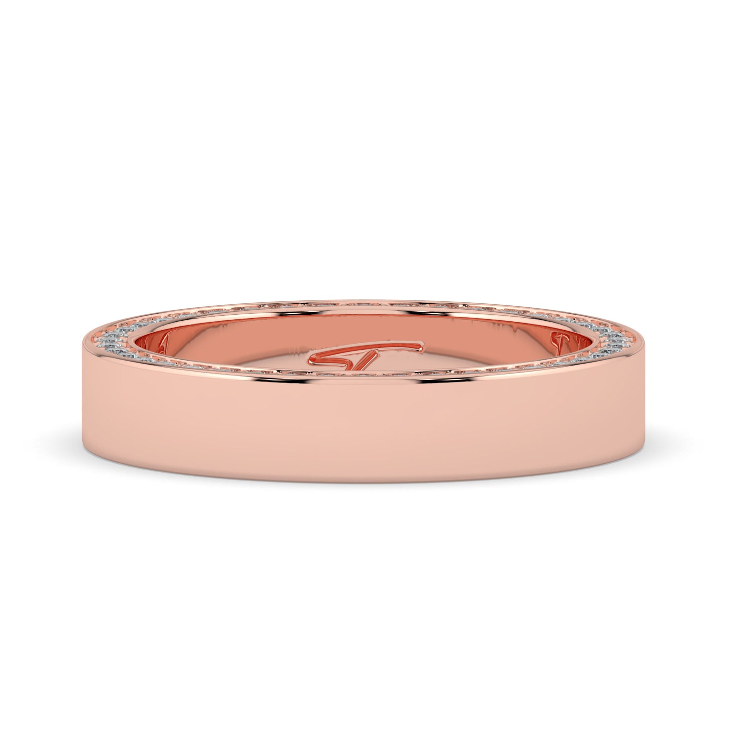 The Danielle Ring - Flat Wedding Band with Pavé Edge