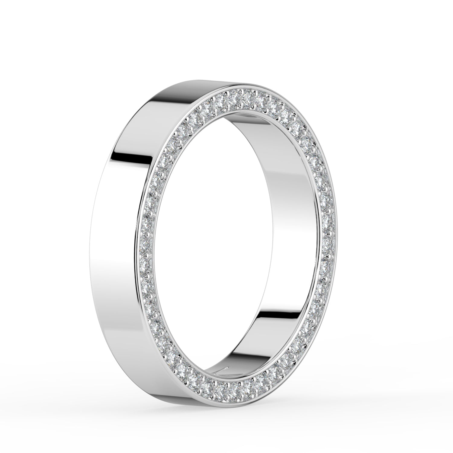 The Danielle Ring - Flat Wedding Band with Pavé Edge