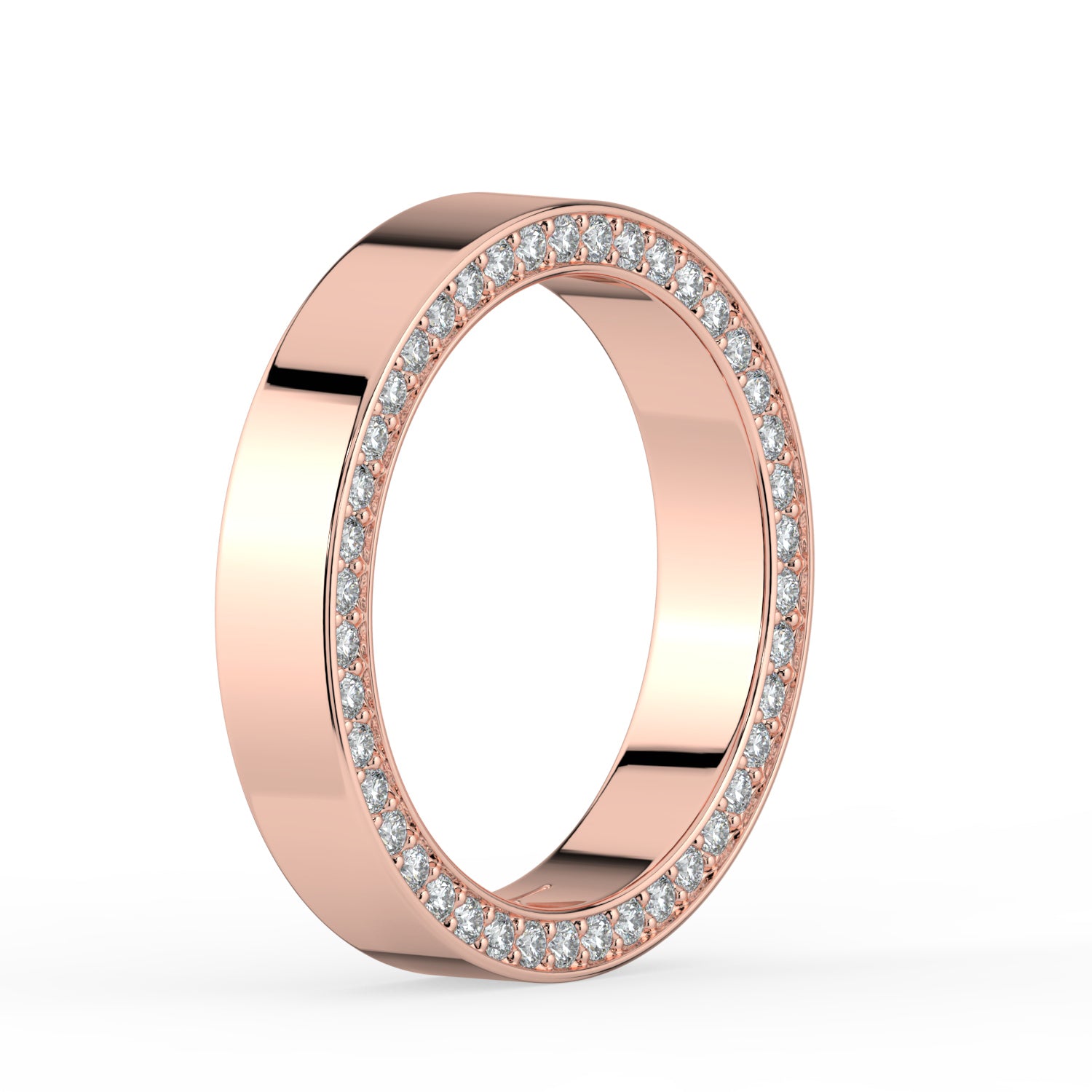 The Danielle Ring - Flat Wedding Band with Pavé Edge