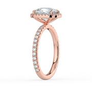 The Orion Ring – Elongated Cushion Halo with Pavé Band in 14K White Gold and Rose Gold – The Jewel Concierge