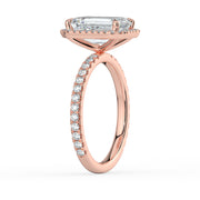 The Orion Ring — Emerald Halo with Pavé Band Lab-Grown Diamond Engagement Ring in Rose Gold | The Jewel Concierge