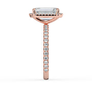 The Orion Ring — Emerald Halo with Pavé Band Lab-Grown Diamond Engagement Ring in Rose Gold | The Jewel Concierge