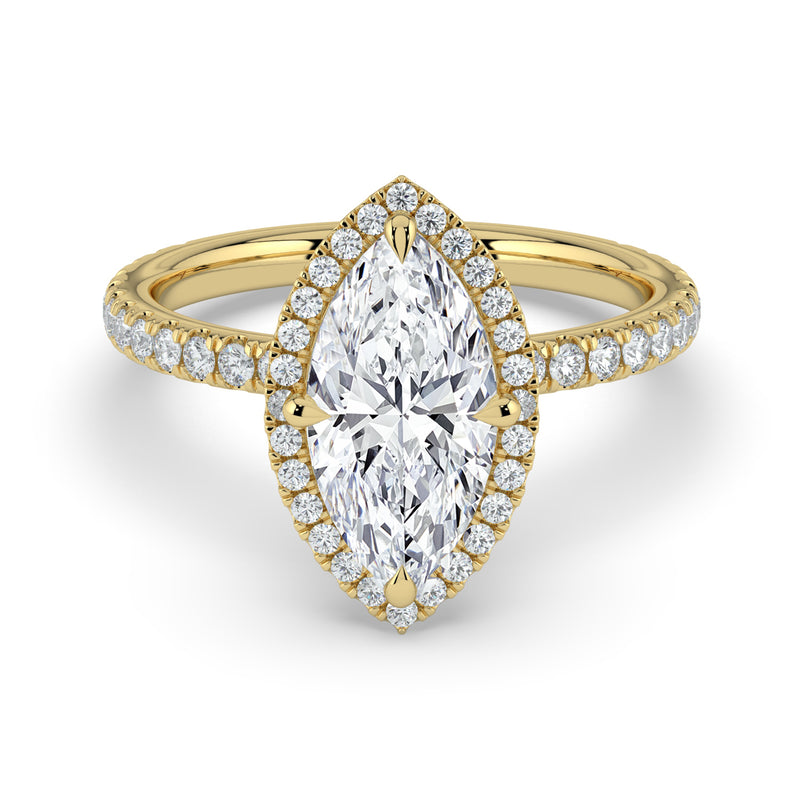 The Orion Ring – Marquise Halo with Pavé Band in 14K Yellow Gold – The Jewel Concierge
