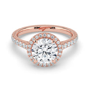 The Orion Ring — Round Cathedral Halo with Pavé Band Lab-Grown Diamond Engagement Ring in Rose Gold | The Jewel Concierge
