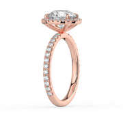 The Orion Ring – Round Halo with Pavé Band in 14K White Gold and Rose Gold – The Jewel Concierge